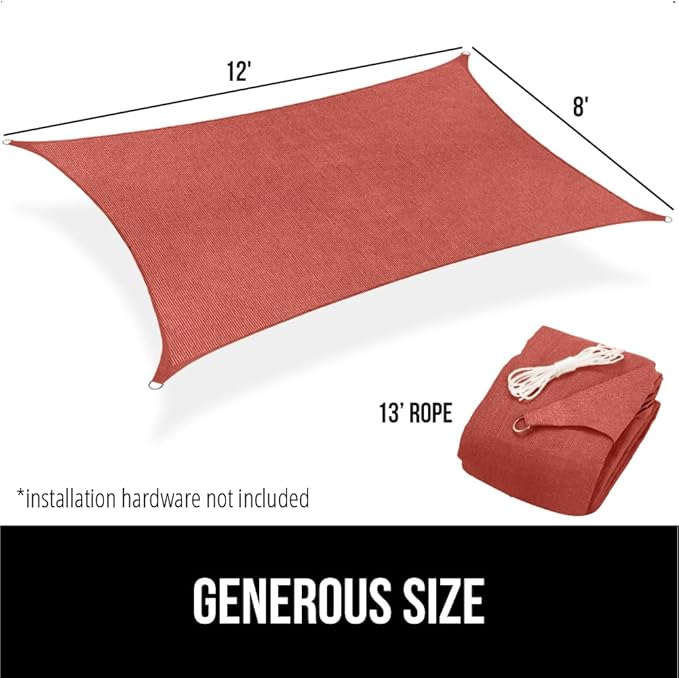 GORILLA GRIP Heavy Duty Sun Shade, UV Protection Fade Tear and Rust Resistant Rectangle Sunshade Canopy, Curved Edges Blocks Sunlight, Breathable Sail, Outdoor Patio, Lawn Garden, 8x12 FT Terra