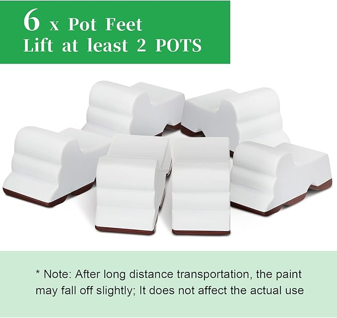 Kigeli 6 Pcs Resin Garden Pot Feet for Outdoor Planters 3 Inch Long 1.5 Inch Tall Flower Handmade Elevator Plant Feet Frost Proof Lifter for 14-20 in Pot (White)