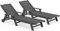 SERWALL Patio Chaise Lounge Chair Set of 2, 78'' Long 5-Positions Adjustable HDPE Outdoor Lounger for Pool, Poly Lounge Chair with Rolling Wheels & Cup Holder for Poolside, Deck, Gray