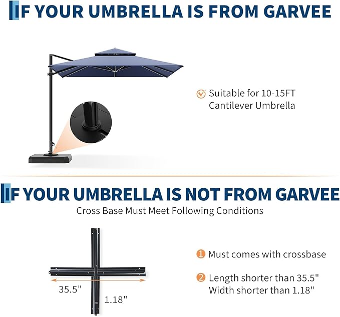 Garvee 4Pcs Patio Umbrella Base 330lb Capacity Cantilever Umbrellas Weight Stand Umbrella Base Filled with Water or Sand for 10-15FT Outdoor, Garden, Deck, Poolside Umbrellas Use, Black