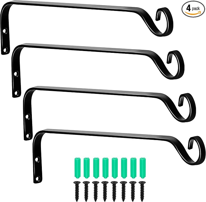 4pcs Wall Mounted Plant Hanger, Indoor/Outdoor Decorative Hook for Hanging Plants, Windchime, Baskets – Rustic Iron Plant Holder, Ideal Wall Décor, Ceiling Hooks for Indoor Garden- (7 in)