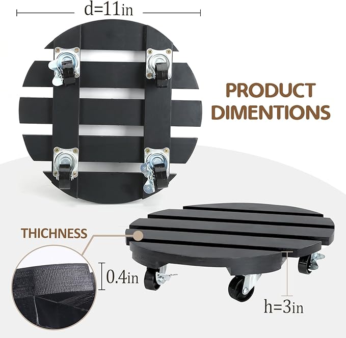2 Pack Plant Stand with Wheels, Plant Caddies with 360° Lockable Smooth Sliding Wheels Durable Sturdy, Outdoor/Indoor Heavy Duty Rolling Plant Stand for Plant Pot,Flower Pot (11" Black)