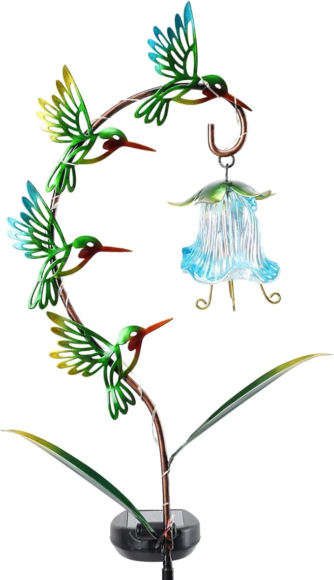 Bshine Solar Hummingbird Lights Outdoor Garden Decoration, Metal Stake Waterproof Hanging Flower Solar Lights, Yard Decoration Outdoor Terrace, Path and Art Lawn Ornaments