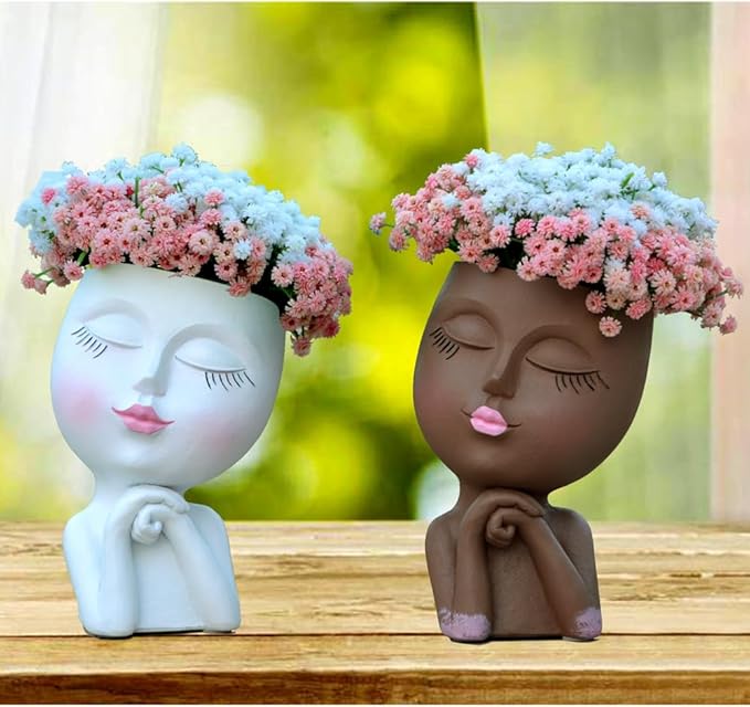 Face Planter, Head Planter, Plant Pots Indoor, Plant Pot for Home Decor, Flower Pots with Drainage, Cute Planters for Women, Succulent Pots, Face Flower Pot(7.2 Inch)