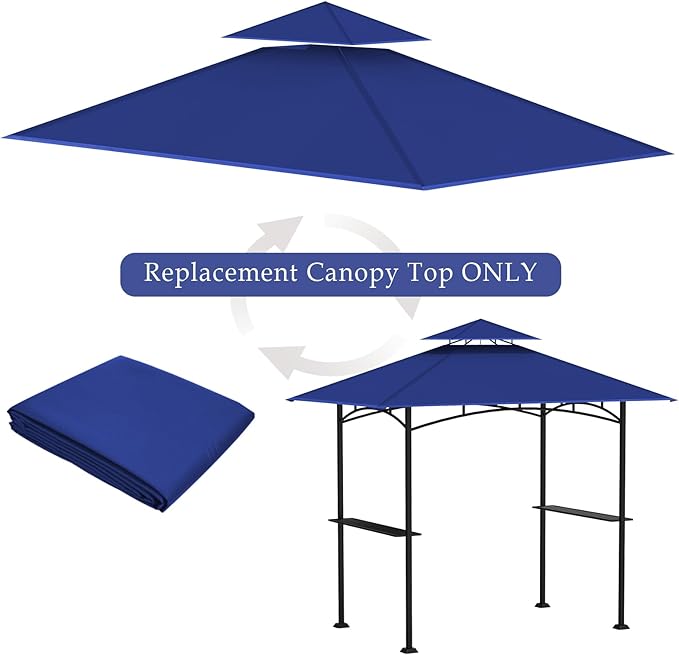 Grill Gazebo Replacement Top, 5 * 8 Outdoor BBQ Top Cover, Double Layer BBQ Gazebo Top Canopy for Model #L-GG001PST-F (Blue)