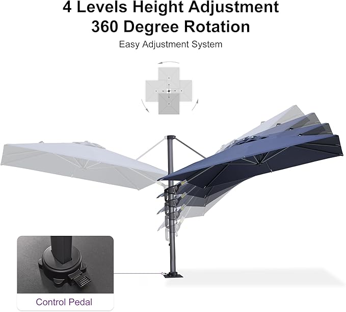 PURPLE LEAF 8' X 8' Patio Umbrella with Steel Plate Base for Pool 7' High Offset Outdoor Cantilever Umbrella Swimming Pool Umbrella with 360°Rotation for Poolside Navy Blue