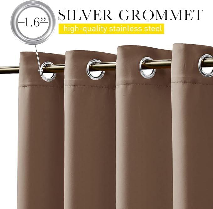 NICETOWN 2 Panels Blackout Patio Waterproof Outdoor Curtains, Thermal Insulated Top & Bottom Grommet & Back Tab Windproof Light Block Drapes Privacy for Pergola with Fixed Ropes, W46 x L80, Tan-Khaki