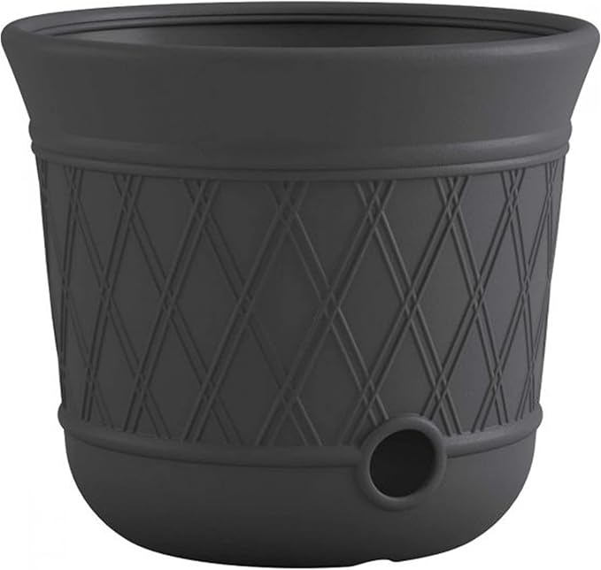 Suncast Lattice Hose Pot for Outdoor Garden Storage, Peppercorn - Holds 300 ft Expandable or 50 ft Standard 5/8" Vinyl Hoses, Resin Hideaway Organizer with Drainage and Water Supply Port