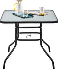 Outdoor Table Patio Table Dining Table with Tempered Glass Umbrella Hole for Lawn Balcony, Yard (Square)