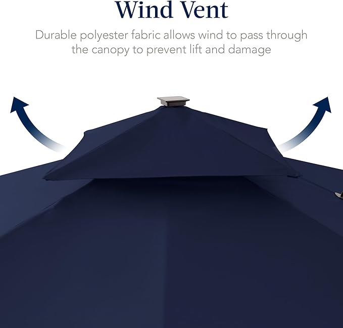 Best Choice Products 9x12ft LED Cantilever Patio Umbrella w/Base Included & 360° Rotation, Large Solar Offset Hanging Outdoor Sun Shade for Deck, Backyard Table w/Stand & Lights – Navy Blue