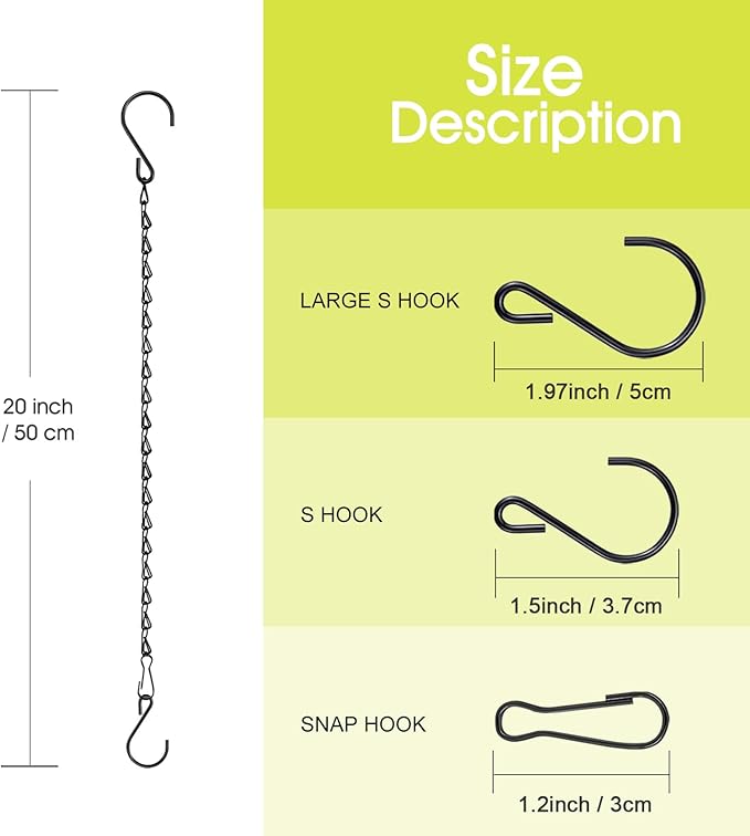 RIFNY 20 Inch Chain for Hanging Plants, Black Small Plant Chains for Hanging Baskets Kits with Hooks for Bird Feeders Planters Billboards Lanterns Wind Chimes Ornaments Outdoor Indoor Use (10 PCS)