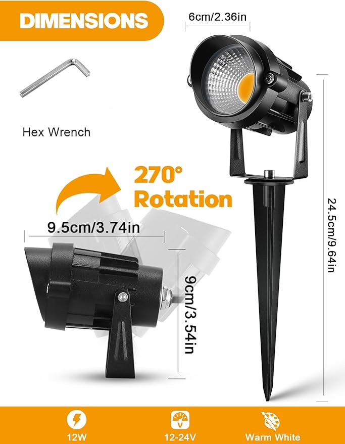 12W Low Voltage LED Landscape Lights - 12V Super Warm White Spotlight Landscape Lighting, IP65 Waterproof Christmas Decorative Lights Outdoor Indoor for Tree Garden Yard Pathway, 4 Pack with Connector