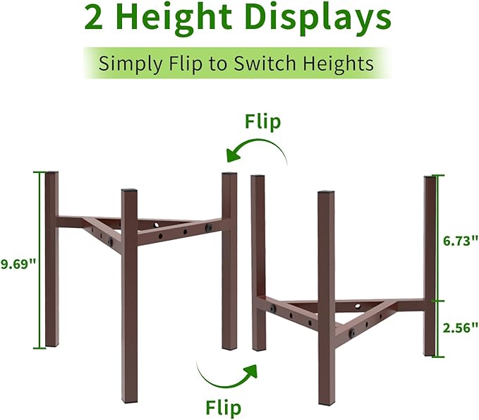 Aripark Plant Stand Indoor Adjustable, Metal Modern Plant Stands, Small Heavy Duty Stable Pot Flower Holder Indoor Outdoor Corner, Fit 8 9 10 11 12 inch Pots, Reddish Brown (Pot & Plant Not Included)