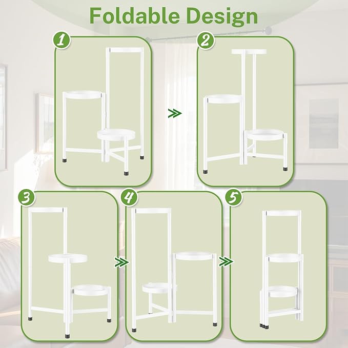 iDavosic.ly Plant Stand Indoor Outdoor, 3 Tier Corner Metal Flower Display Holder Shelf, Easy Assembly Folding Tall Orchid Rack for Patio Balcony Porch Garden Living Room House, White