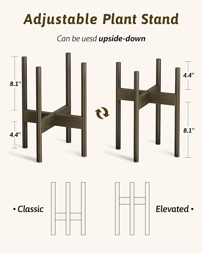 Adjustable Plant Stand Indoor, Bamboo Plant Stand Fits 8 9 10 11 12 Inches, Small Corner Planter Holder for Indoor Plants, Single Floor Plant Stands for Living Room Balcony, Tea Brown Tall