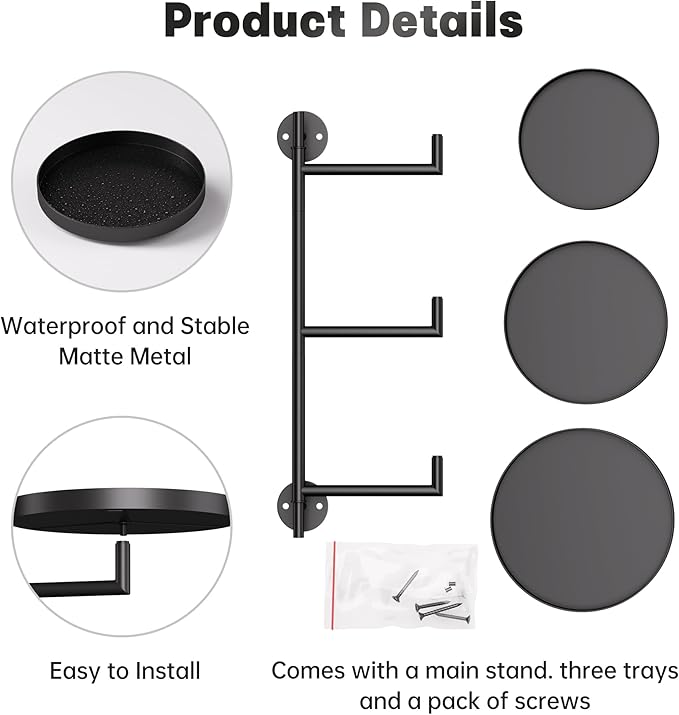 Window Rotating Plant Stand Shelf Indoor Black Metal Floating Shelves 3-Tier Wall Mount Plant Holders for Living Room Wall Planter Modern Home Decor for Gardening