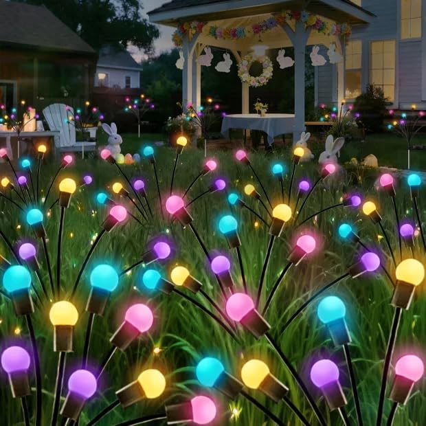 Albelt Easter Day Decorations Outdoor, 6 Pack Solar Firefly Lights Outdoor, 48 LED Waterproof Pastel Solar Garden Lights with 2 Modes for Easter Day Spring Yard Patio Pathway Decorations (Multicolor)