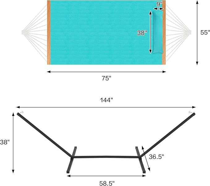 Two Person Hammock with Stand for Outside Heavy Duty, Outdoor Patio Hammock with Portable Steel Stand, Large Double Hammocks,480lbs Capacity.(Aruba)