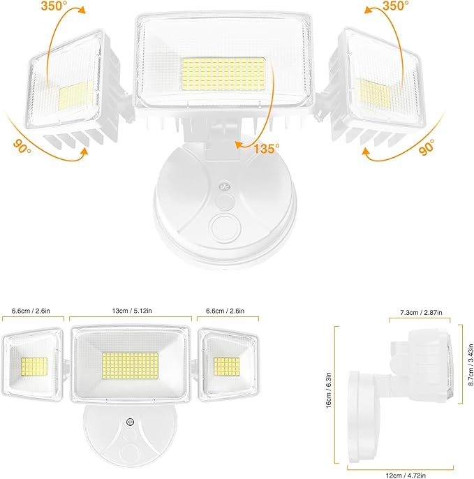 Onforu 100W 11000LM Flood Lights Outdoor, Brightness Security LED Flood Lights with 3 Adjustable Heads, Switch Controlled, IP65 Waterproof 6500K Outside Exterior Flood Light for Yard Garage Eave Patio