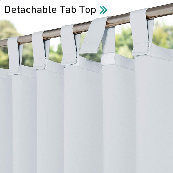 NICETOWN Outdoor Patio Curtain Waterproof with Self-Stick Tab Top for Patio, Room Darkening Outdoor Living Divider Vertical Drape Privacy Protect for Yard/Cabana, 1 Piece, W52 x L108, Greyish White