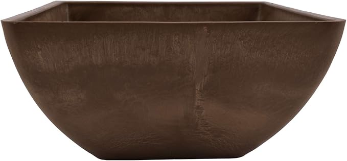 PSW Pot Collection 12x6 inch Plastic/Stone/Wood Composite Square Planter – No Drainage Hole (Drillable), Modern Indoor/Outer Pot for Flowers, Foliage, Succulents, Fairy Gardens, Chocolate