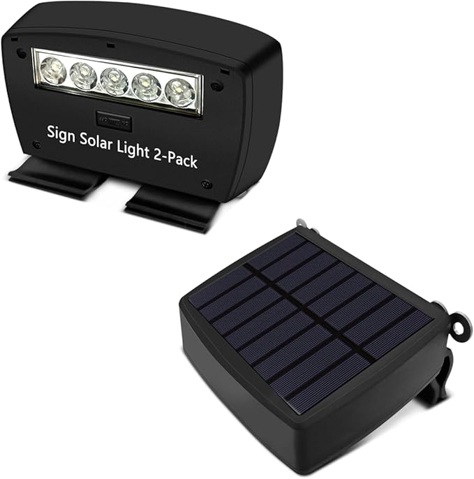 OOSSXX Solar Power Deck LED Light Clip-On Yard Security Sign Spotlight (Large Capacity Battery, Max14 Hours Working)