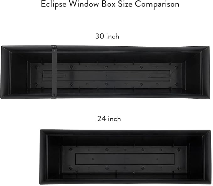The HC Companies 24 Inch Eclipse Window Planter Box with Drainage Holes & Attached Saucer, Lightweight UV-Resistant Plastic Indoor & Outdoor Planters, 2-Pack Flower Box for Garden & Home Decor, Black