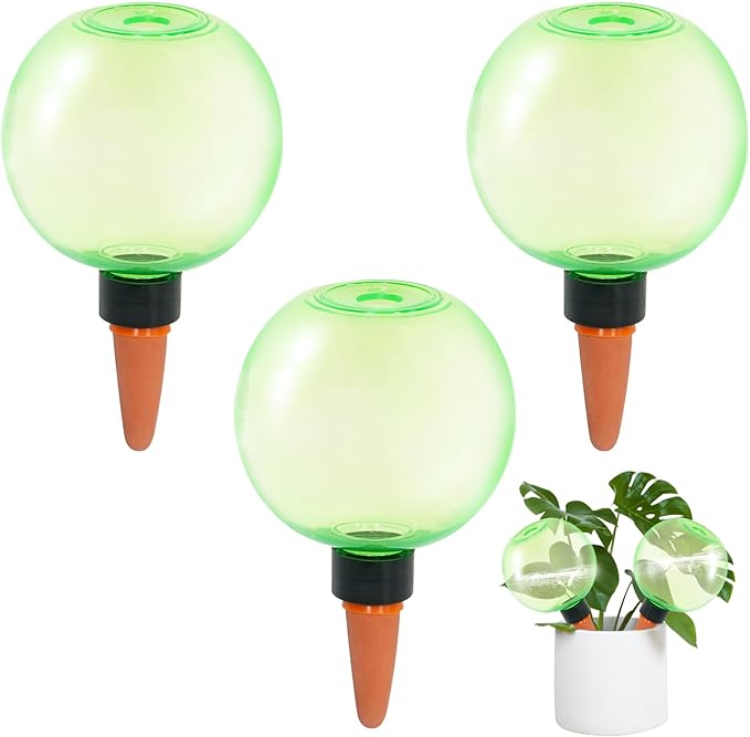 3pcs Large Plant Self Watering Globes, 17.5 oz Plastic Water Bulbs Top Fill, Plant Watering Devices System Slow Release Terracotta, Water Spikes Stakes for Indoor(3pack)