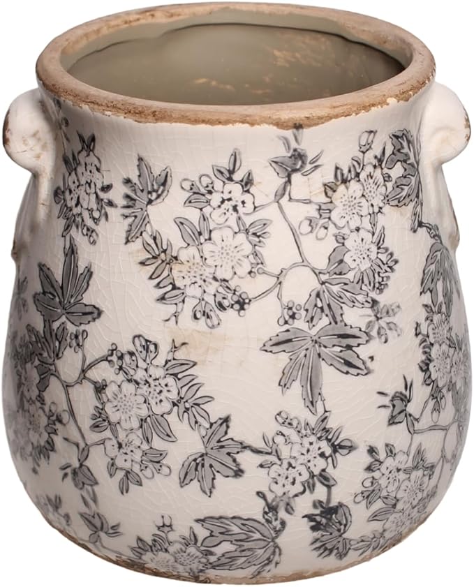 Rustic Farmhouse Ceramic Flower Pots, Vintage Antique Planters & Vase with Drainage Hole for Indoor/Outdoor, Handmade Crackle Glaze Terracotta Pottery Decor for Home Kitchen Office, Gardening Gifts