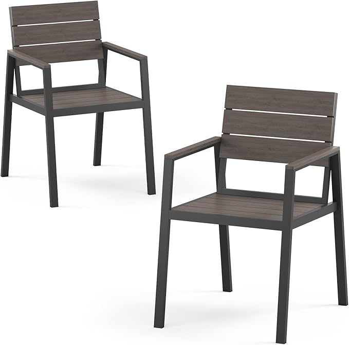 Outdoor Patio Dining Chairs Set of 2, Aluminum & HDPS All-Weather Dining Chairs for Deck, Lawn, Backyard, Pool (Charcoal)