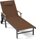 Ciokea Outdoor Lounge Chair with Pillow, 5-Position Aluminum Chaise Lounge with Wheels & Armrests, 400 lbs Heavy Duty Patio Pool Chair for Deck, Backyard, Beach & Poolside, Brown