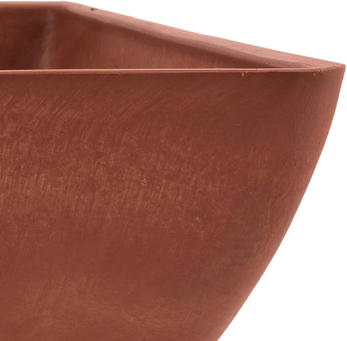 PSW Pot Collection 12x6 inch Plastic/Stone/Wood Composite Square Planter – No Drainage Hole (Drillable), Modern Indoor/Outer Pot for Flowers, Foliage, Succulents, Fairy Gardens Terra Cotta Color