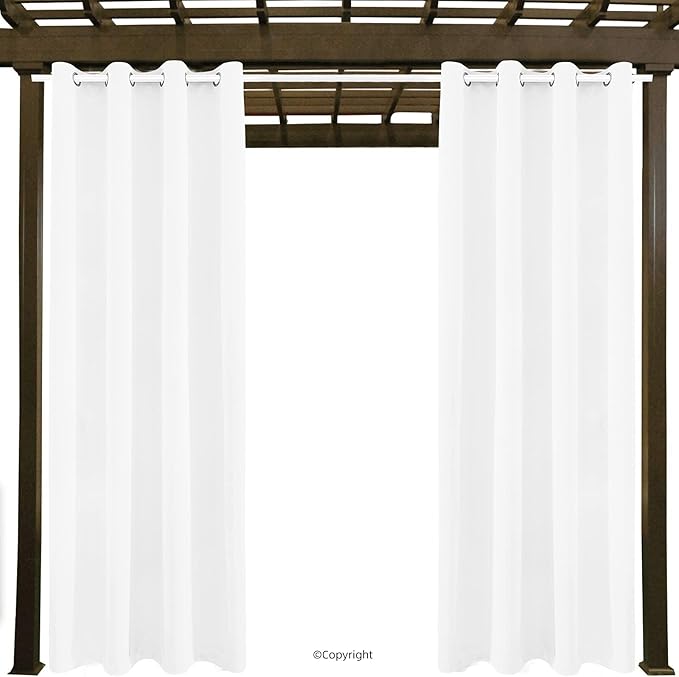 Water Proof Outside Curtains with Grommet Top for Porch, W52 x L120 Thermal Insulated Washable Light Block Outdoor Divider Drapes for Patio Gazebo Deck Pool Area Pergola Cabana (Pure White)