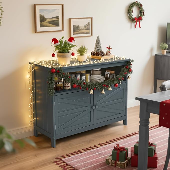 HIPS All-Weather Outdoor Storage Cabinet,Outdoor Sideboard with Magnetic Doors,3-Shelves Patio Storage Cabinet, Used for Garden,Buffet Cabinet,TV Stand, Bar Table,Balcony