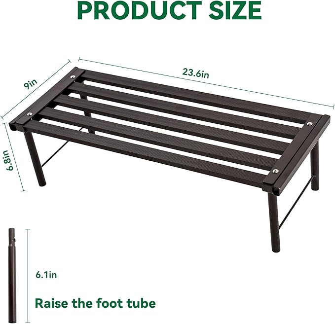 Metal Plant Stand, Rust-proof Aluminum Flower Pot Stand, Heavy Duty Planter Display Shelving for Patio Balcony Garden Living Room Decorative (Ebony, 23.6 Inch)