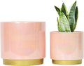 Gepege Pink Indoor Plant Pots for Plants, Ceramic Planter with Drainage Hole, 7.6 Inch +6 Inch 2pcs Succulent Orchid Flower Pot - Rainbow Pearl Glaze
