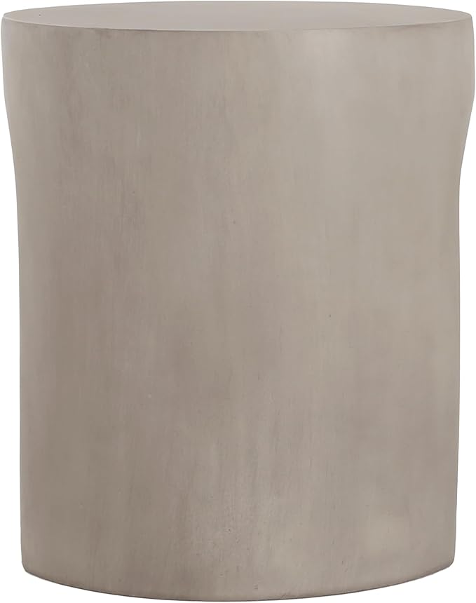 Christopher Knight Home Outdoor Round Side Table, U-Shaped Patio Garden Stool Coffee End Table,Decorative Accent Table for Patio,or Balcony,Lightweight Concrete Material,Light Gray