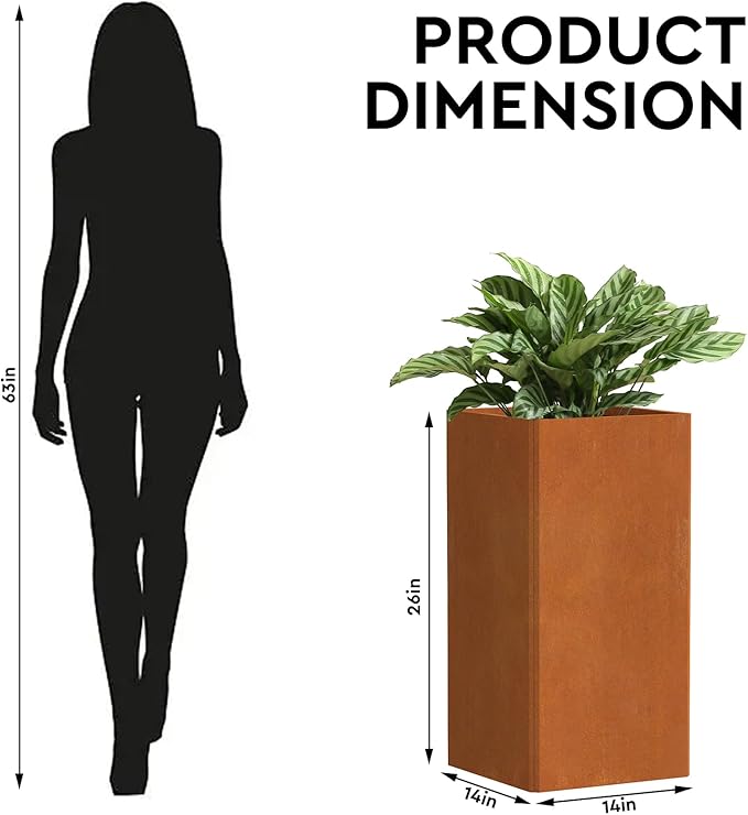 26 Inch Flower Pots - Tall Planter for Indoor or Outdoor Patio/Porch, All-Weather with Removable Insert Shelf | Modern Design for Plants, Flowers, Garden