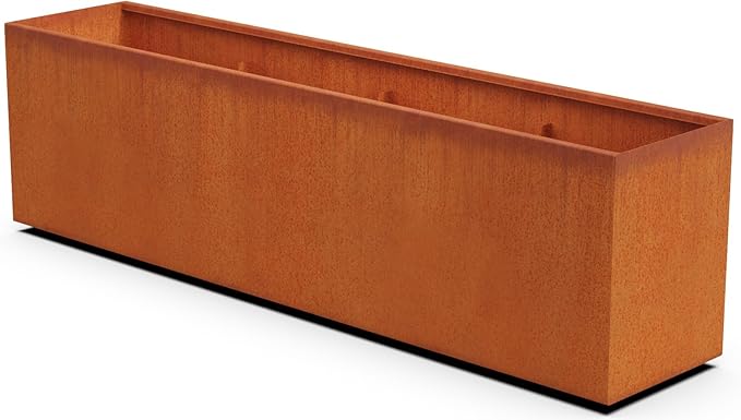 Plantercraft Large Rectangular Planters for Outdoor Plants | Extra Large 84x18x24 Corten Steel Planter Box for Patios and Gardens | Heavy Duty Metal Planter