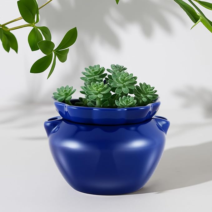 4 Sets African Violet Pots 4 Inch Self Watering Pot for Indoor Ceramic Self Watering Planter for Flower Lovers Ideal Plant Pot Thriving Flower Maintenance