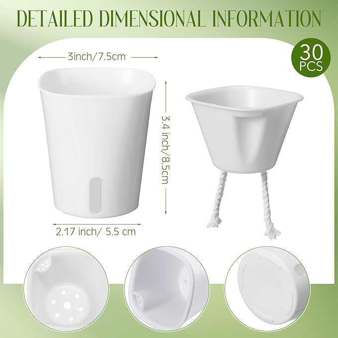 30 Pcs 3 Inch Self Watering Pots Self Watering Planters for Indoor Planters Plastic Garden Flower Pots with Level Indicator Vents for Herbs