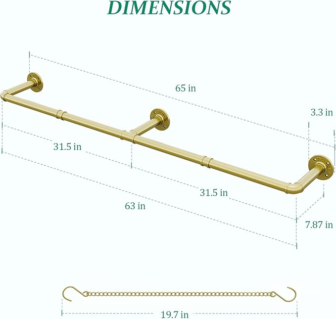 Plant Haning Rod, Hanging Planters for Indoor Plants with 6 Chains, Wall Plant Hanging Bar for Window Celling, 65.7 Inch, Metal Gold, Pots Not Included