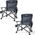 EVER ADVANCED Oversized Folding Camping Chair for Adults, Heavy Duty Lawn Chair with Side Pockets, Portable Collapsible Quad Chair for Outside, Support Up to 500lbs, Grey 2PACK