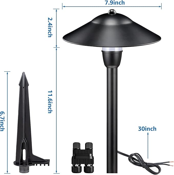 SUNVIE Low Voltage Pathway Lights Wired Path Light Outdoor 3W 12-24V 3000K Waterproof Aluminum LED Landscape Lights with Connector for Garden Walkway Yard - ETL Listed Cord, 8 Pack