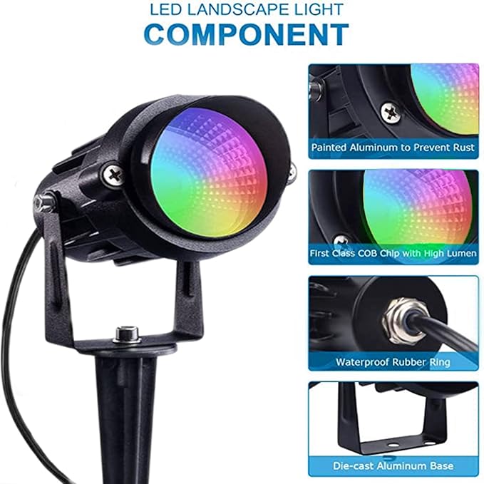 Christmas RGB Spot Lights, Outdoor Spotlights with Timer, 12W Metal Case IP65 Waterproof Color Changing Landscape Lights with Spike Stand for Garden Lawn House Tree (4 Lights)