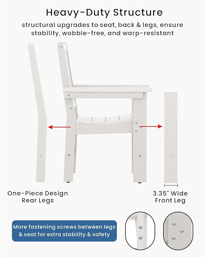 5-Piece Outdoor Dining Set, HDPE All-Weather Patio Table and Chairs Set for 4, Outdoor Patio Furniture Sets with Umbrella Hole for Outside, Deck, Backyard, Garden (White)