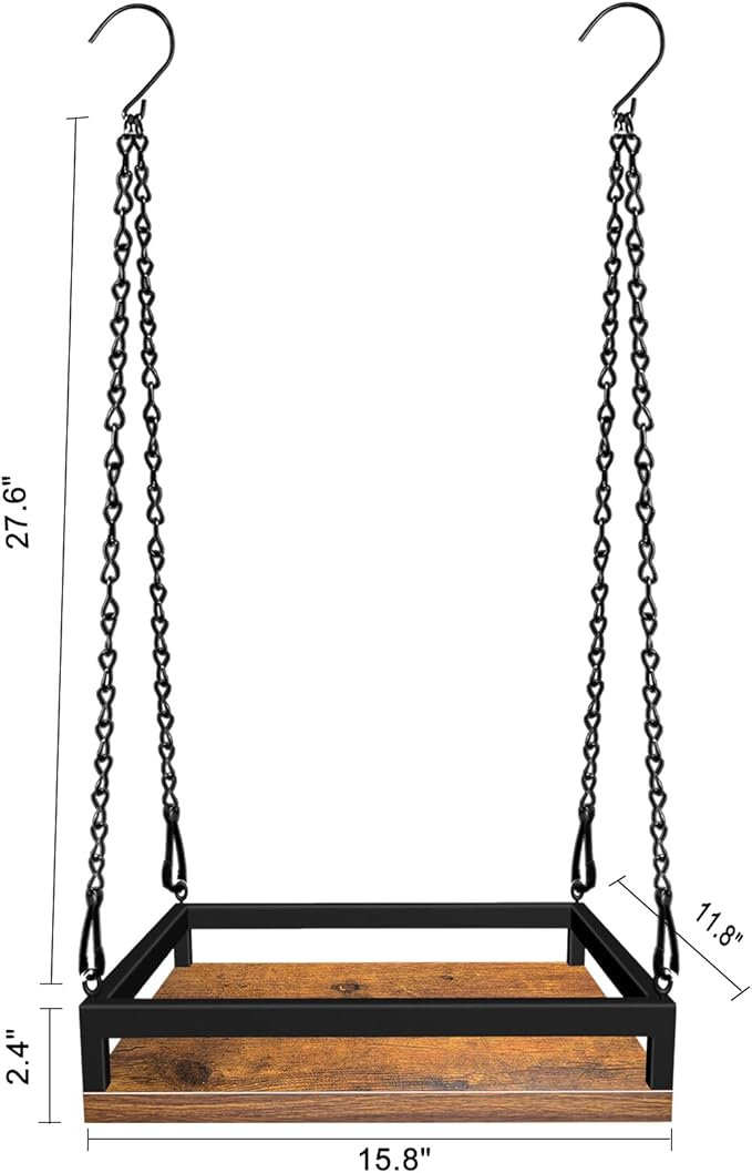 Plant Hanger Indoor, 16" Wooden Hanging Plant Holder with Metal Frame Large Hanging Planter for Indoor Plants Load 50LB Hanging Plant Shelf with 27.6" Long Chain, Ideal for Heavier Pots Window Ceiling