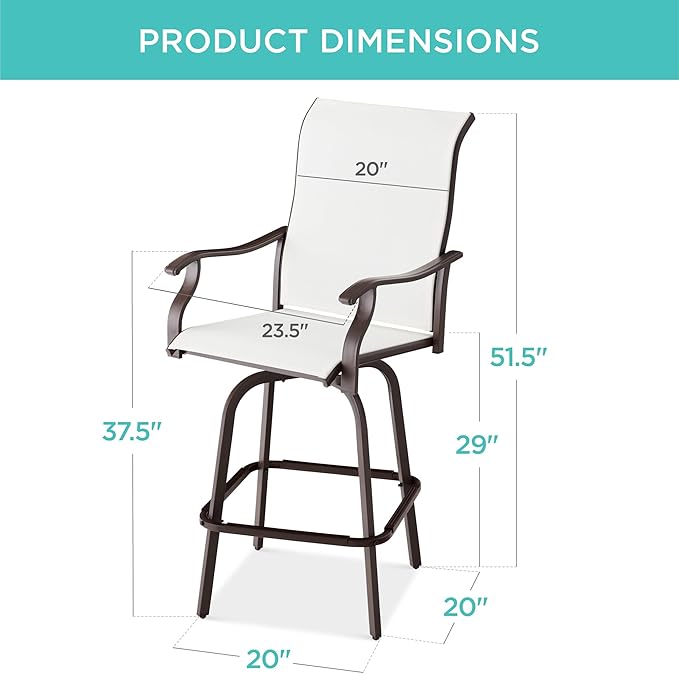 Best Choice Products Set of 2 Swivel Barstools, Bar Height Outdoor Chairs, 360 Rotating Patio Bar Stools w/All-Weather Mesh, 300lb Capacity - Ivory