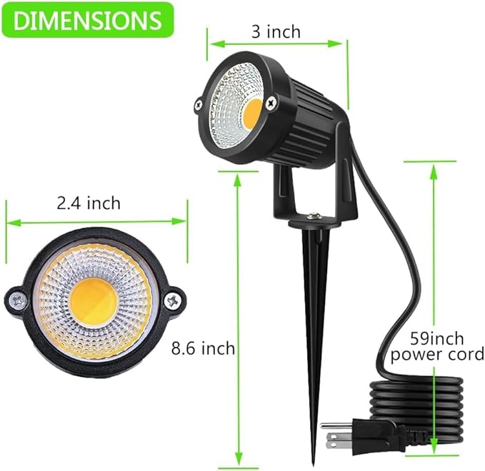 Romwish LED Landscape Spotlights, 10W Outdoor Spotlights for Yard, 3000K Warm White, 120V AC Spot Light with Ground Spike, Waterproof Landscape Lighting for House Garden Lawn Decorative (12Pack/10W)
