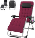 VINGLI Padded Zero Gravity Chair, Lounge Chair with Removable Cushion & Tray， Folding Reclining Patio Chairs， Recliner Chair for Lawn，Indoor Outdoor-Red
